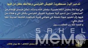 Al-Murabitoun brigade of AQIM statement claiming 30 June IED attack in Tabankort